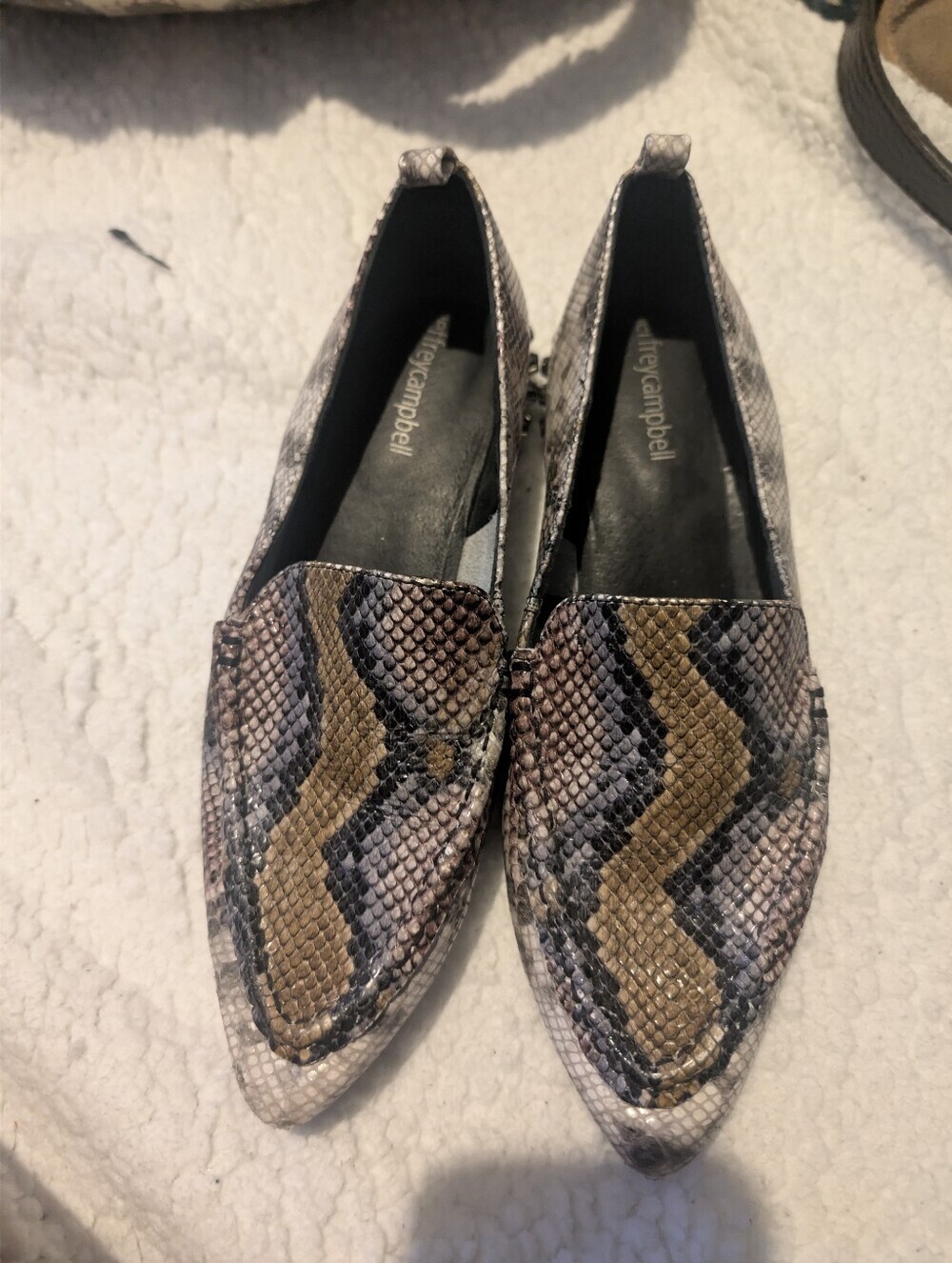 Jeffrey Campbell Women's Snake-Print Pointed Loafers in Brown/Tan/Black